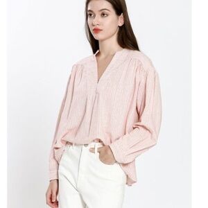 SOLD Elegant Pink Striped V-Neck Blouse